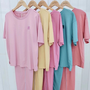 韩蜜蜜情侣夏 短袖圆领薄款棉套头简约可外穿家居服睡衣套M28/H28