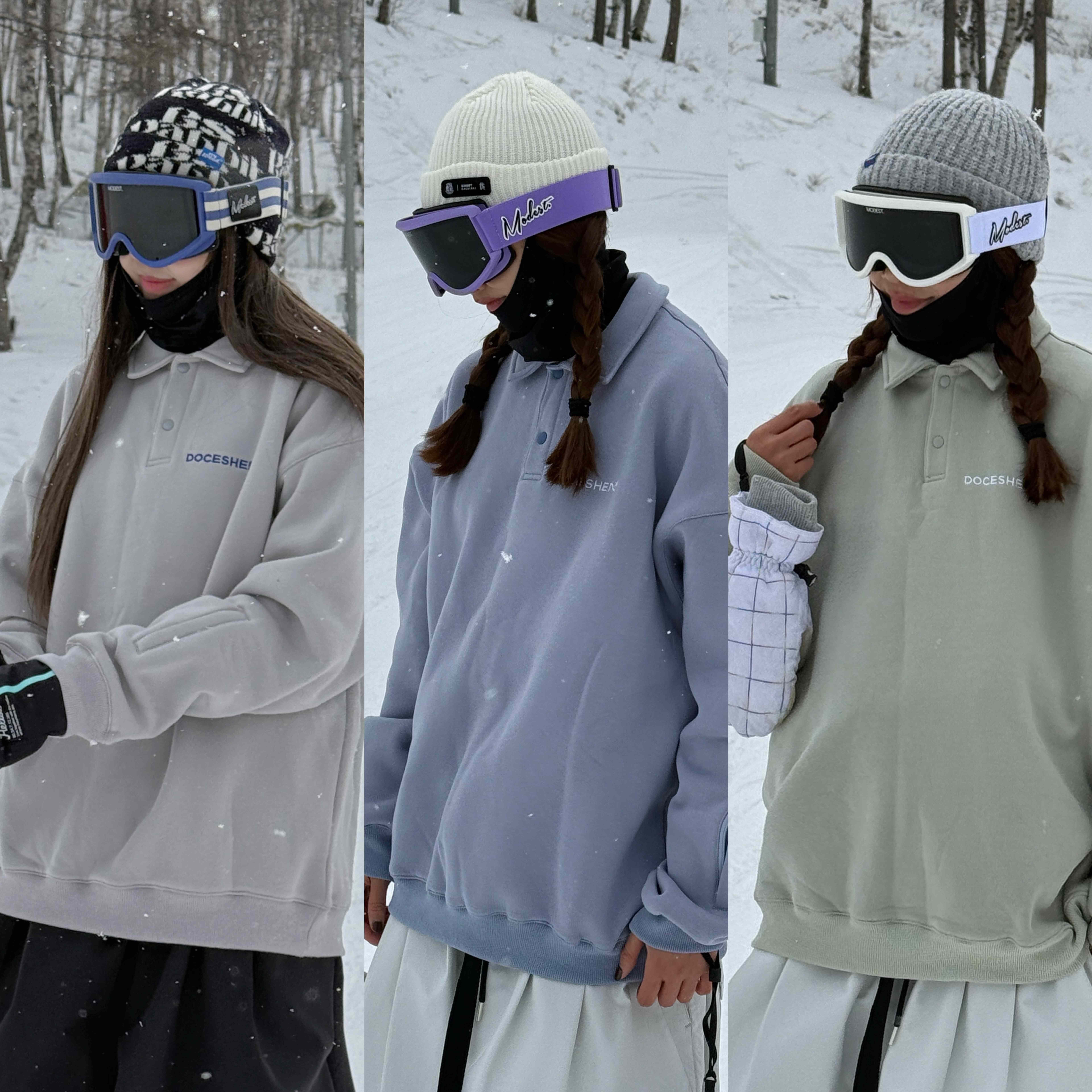 沈小仙DOCESHEN单板滑雪自由式日常休闲polo领加绒卫衣莫兰迪