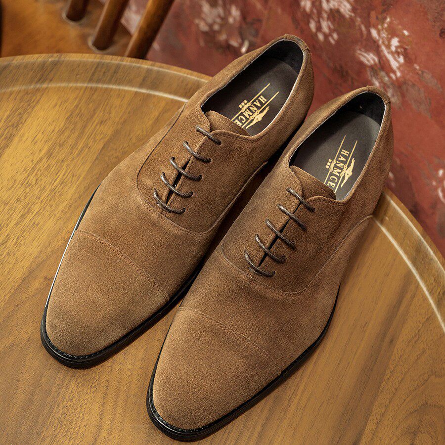 英伦男士商务正装皮鞋真皮翻毛尖头牛津鞋百搭潮流反绒皮磨砂男鞋
