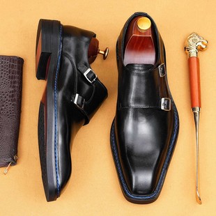 2025新款商务正装皮鞋男款年轻人新郎结婚鞋孟克鞋高级感搭扣男鞋