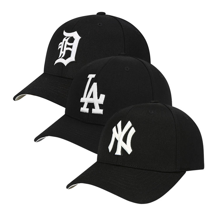 mlb棒球帽洋基正品韩国黑帽白字全封遮阳帽la鸭舌帽ny帽子