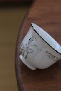 半闲甄选国画艺术水墨丹青包银口老画师手绘黑梅花文人画诗文盖碗