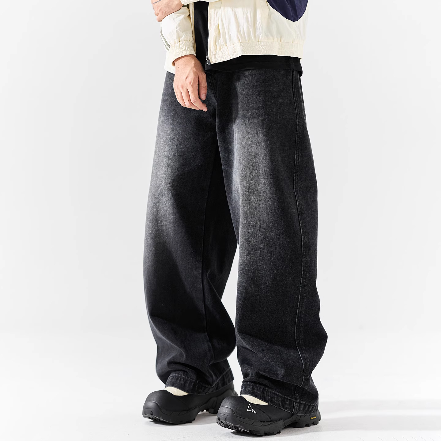 WOODSOON水洗磨白做旧牛仔裤复古美式潮牌宽松秋冬季新款男士长裤