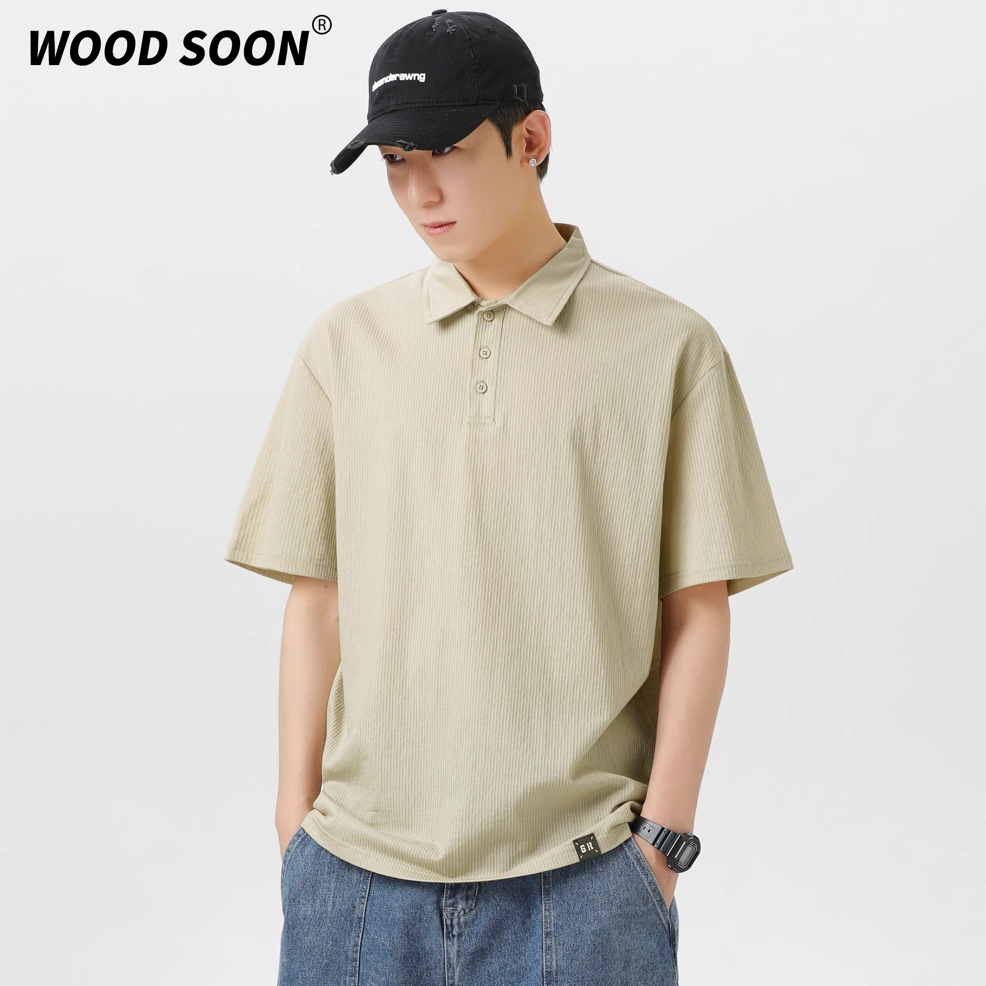 WOODSOON翻领Polo衫男士宽松短袖夏季潮牌ins薄款半袖T恤凉感速干