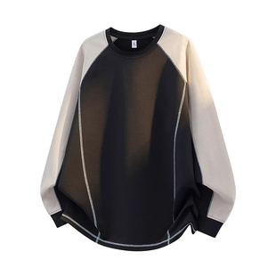 圆领T恤上衣男士慵懒宽松休闲秋冬季新款潮流撞色内搭t恤