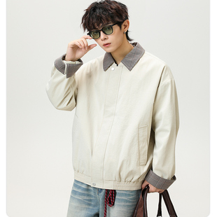 日系翻领夹克男士2025秋冬新款宽松撞色百搭休闲长袖外套
