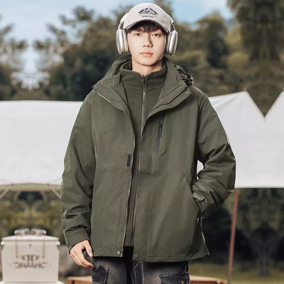 WOODSOON三合一连帽夹克衫时尚休闲男士户外防泼水宽松春秋季外套