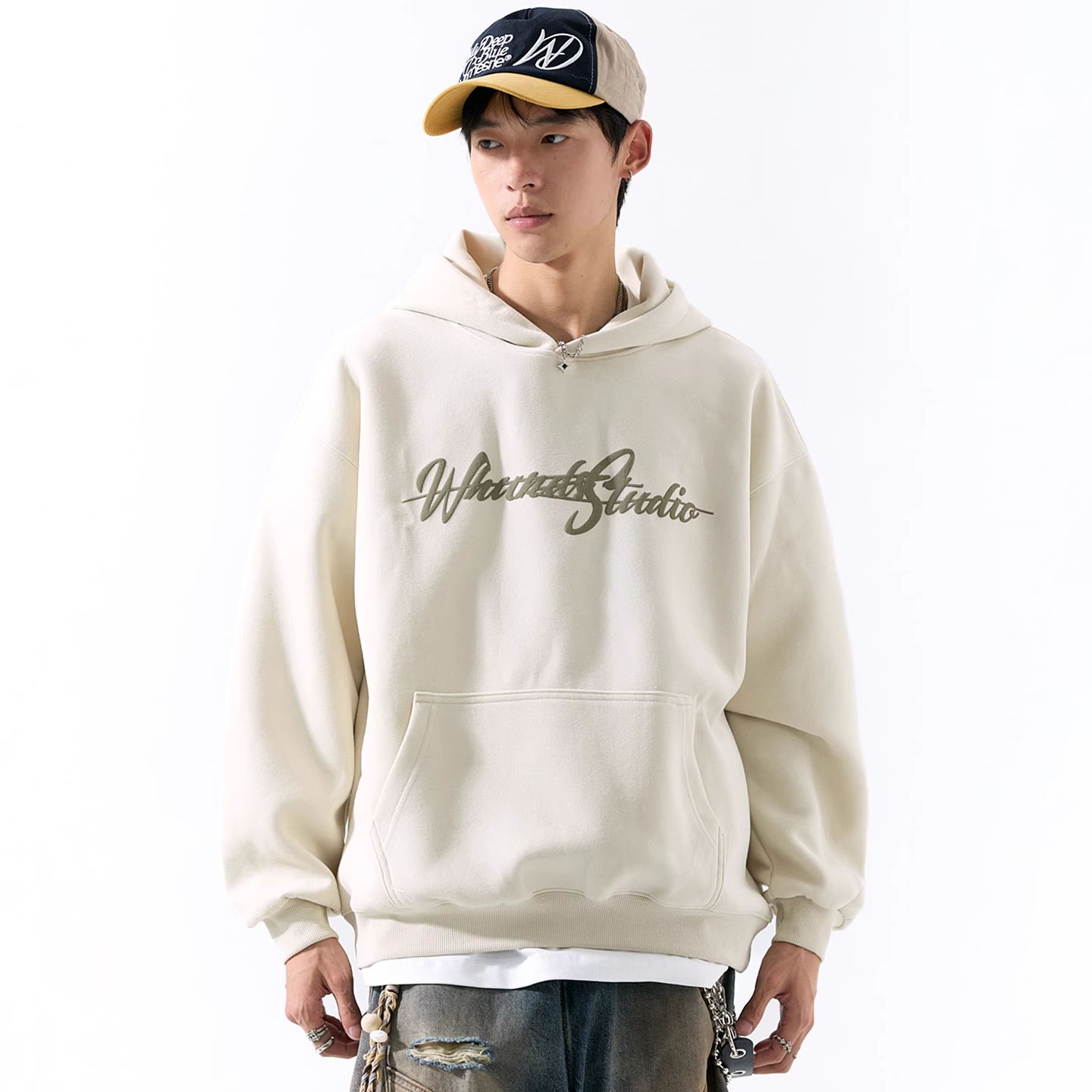 WOODSOON男士连帽卫衣宽松休闲百搭秋冬新款美式潮牌字母套头上衣