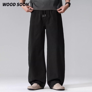WOODSOON春夏季男士美式潮牌复古休闲裤宽松抽绳直筒百搭长裤子