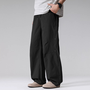 WOODSOON春季新款潮牌直筒休闲裤男士宽松阔腿垂感百搭抽绳长裤