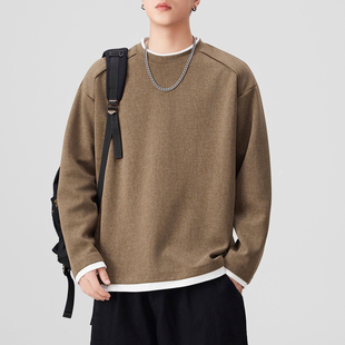 WOODSOON重磅圆领假两件卫衣简约潮流宽松休闲男士秋冬季内搭上衣