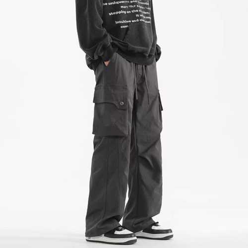 简约纯色褶皱直筒裤秋冬季男士宽松潮流百搭垂感休闲裤子