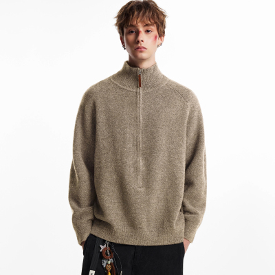 美式复古立领毛衣男士宽松纯色休闲百搭秋冬季新款针织衫