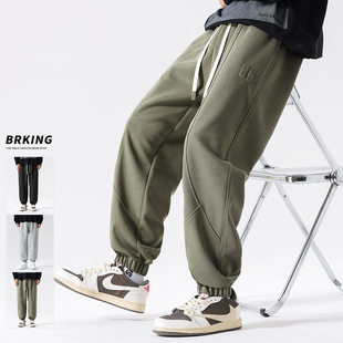 WOODSOON秋冬季卫裤加绒加厚工装男士束脚长裤子重磅潮流休闲裤