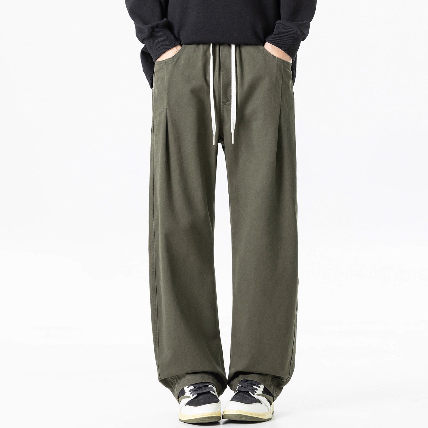 WOODSOON宽松简约休闲裤男士纯棉潮流百搭秋冬新款户外垂感直筒裤