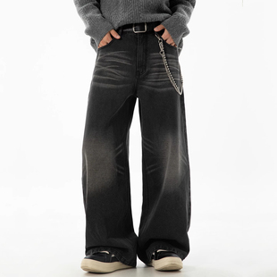 美式复古牛仔裤扎染水洗秋冬新款男士潮流百搭宽松直筒裤