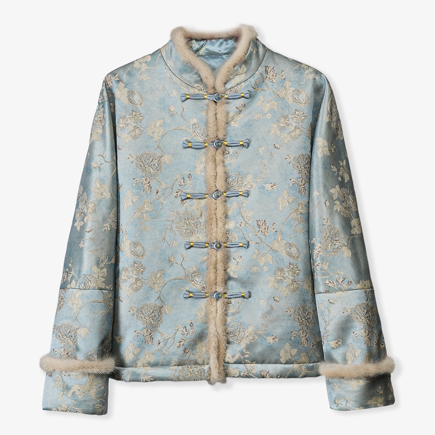 新中式桑蚕丝棉服外套拼水貂毛感2025冬真丝羊毛棉衣百搭棉袄