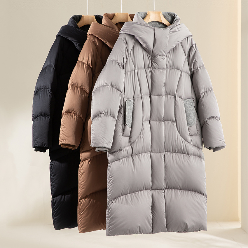 （可客服询出货）加厚90白鹅绒长款泡芙连帽极寒宽松羽绒服外套