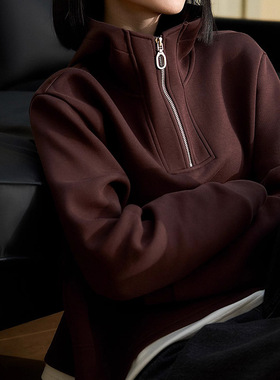 空气层假两件连帽卫衣女休闲简约拉链套头外套上衣2026春秋季女装