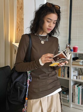 春款韩系简约时髦圆领莼色显瘦恤两件套舒适休闲上衣女