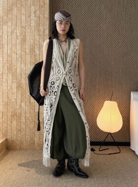 春款法式波西米亚风镂空钩花针织开衫松弛度假感上衣女