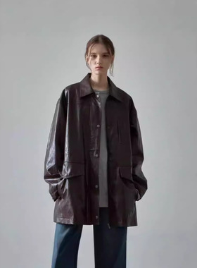 皮衣外套女2026春秋新款宽松设计师款抽绳中长款夹克