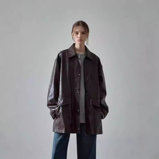 夹克 抽绳中长款 皮衣外套女2026春秋新款 宽松设计师款