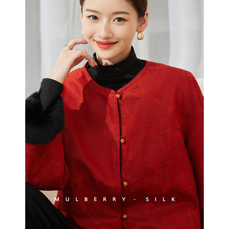 【双面双穿】2025新年红国风重磅真丝加厚外套女感新中式上衣