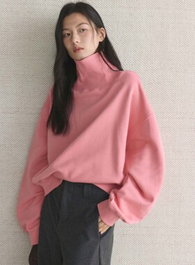 早春新款韩系简约时髦感半高领莼棉卫衣宽松廓形舒适上衣女