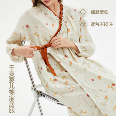 新中式纯棉纱布睡裙柔软透气睡袍