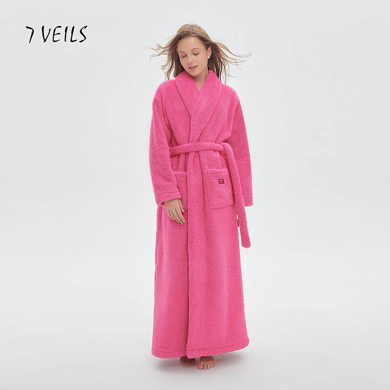 睡袍女冬季加绒加厚睡衣超长款到脚踝高级感浴袍外披珊瑚绒家居服 - 7 VEILS 七纱时尚家居服出品
