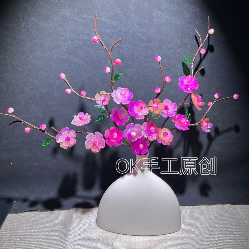 抖音新款十里桃花材料包送花瓶diy手工串珠花束手工编织花束