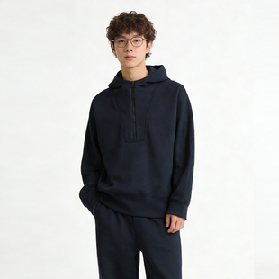 美式简约连帽半拉链卫衣中性风男女宽松休闲套头街头帽衫外套12