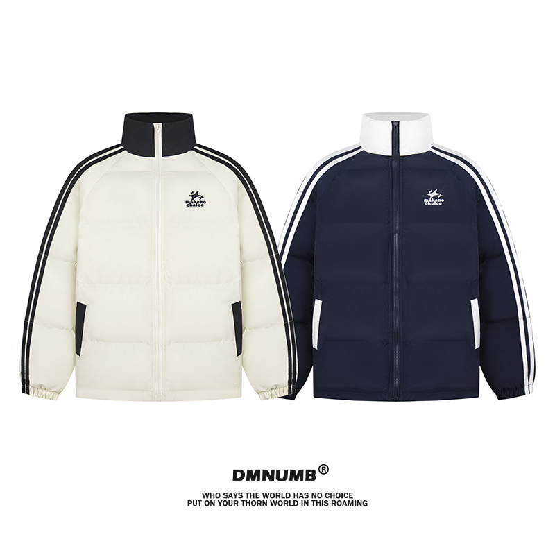 美式复古条纹拼接撞色棉服