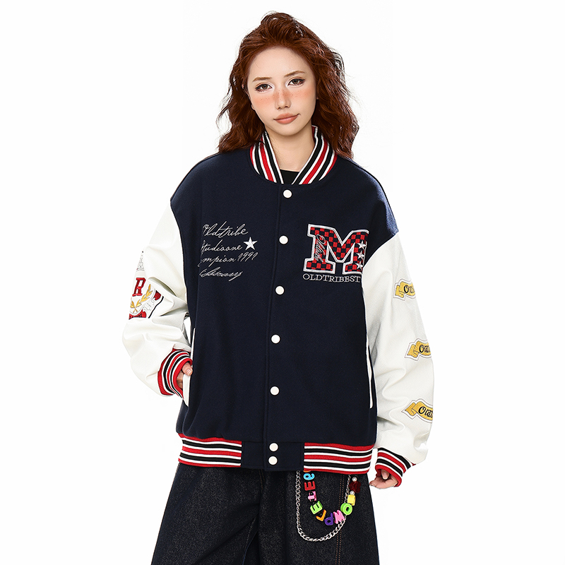 美式复古学院棒球服男女宽松短款