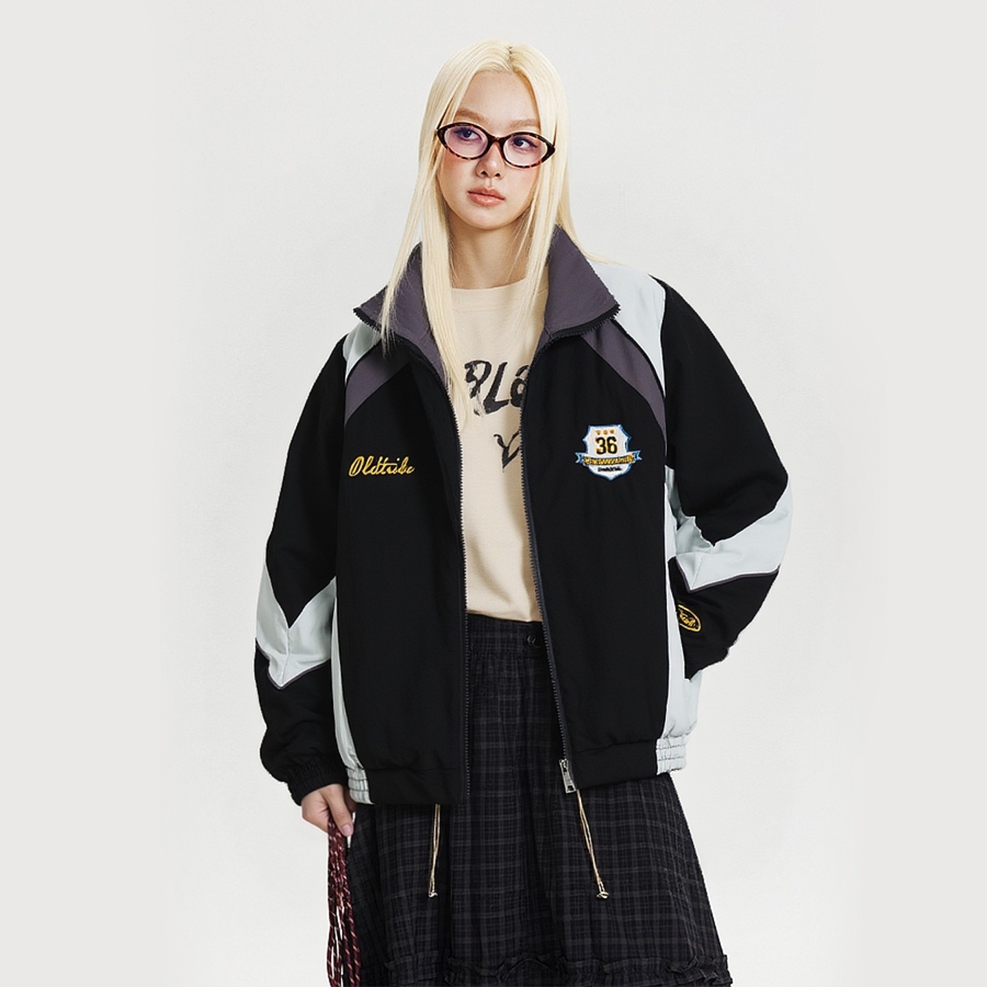 美式潮牌复古徽章撞色立领棉衣男女运动百搭宽松休闲棉服外套潮JL