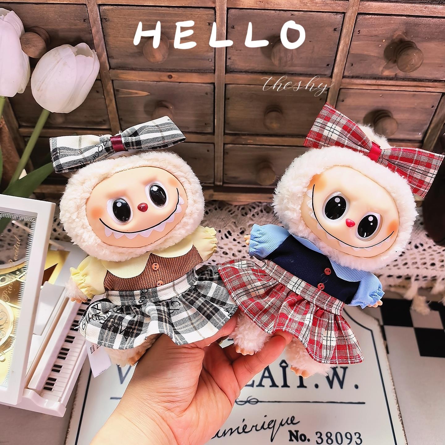 仅售衣服》一代二代搪胶公仔挂件格子裙子套装娃衣拉布布衣服着替