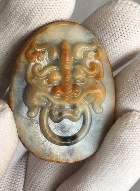 15.41克仿古新疆和田黄皮黄沁籽料辅首孤品挂件1块珠宝玉石收藏