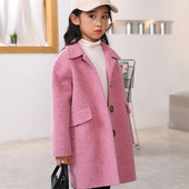 女童毛呢外套春季 洋气童装 韩版 新款 亲子装 儿童双面羊绒大衣中长款