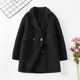 童装 领呢子外套女童100%纯羊毛大童 黑色男童双面羊绒大衣加厚西装