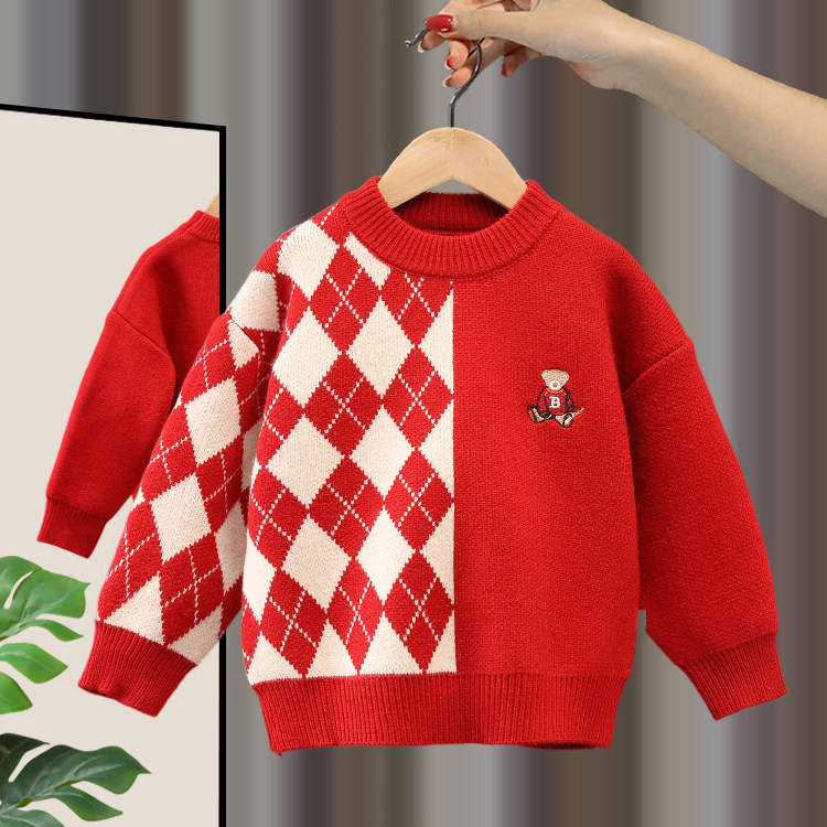 男童红色毛衣秋冬2025新款儿童加厚针织打底衫洋气宝宝男孩羊毛衫,童装/婴儿装/亲子装,毛衣/针织衫,淘宝优惠券,粉丝福利购,淘宝优惠卷