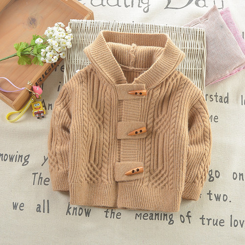 高品质秋冬韩系男童连帽毛衣开衫