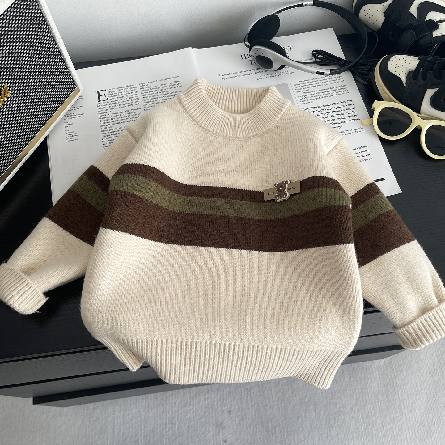 儿童毛衣一体绒男童针织衫加绒加厚宝宝羊绒衫冬季婴儿保暖线衣潮