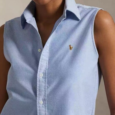 女士牛津布翻领无袖衬衫休闲上衣