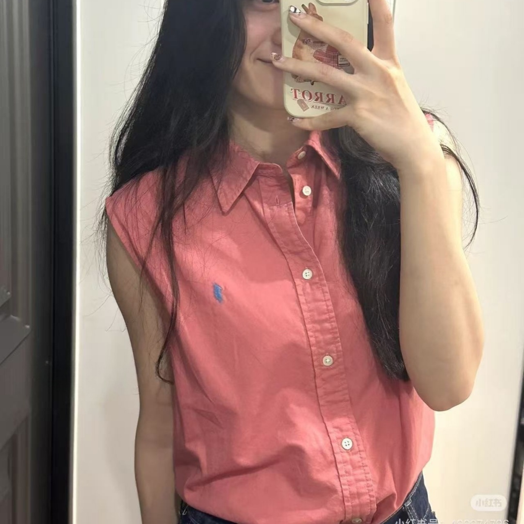 美系R标女士无袖衬衫 夏季刺绣小马Polo领牛津布上衣宽松休闲衬衣