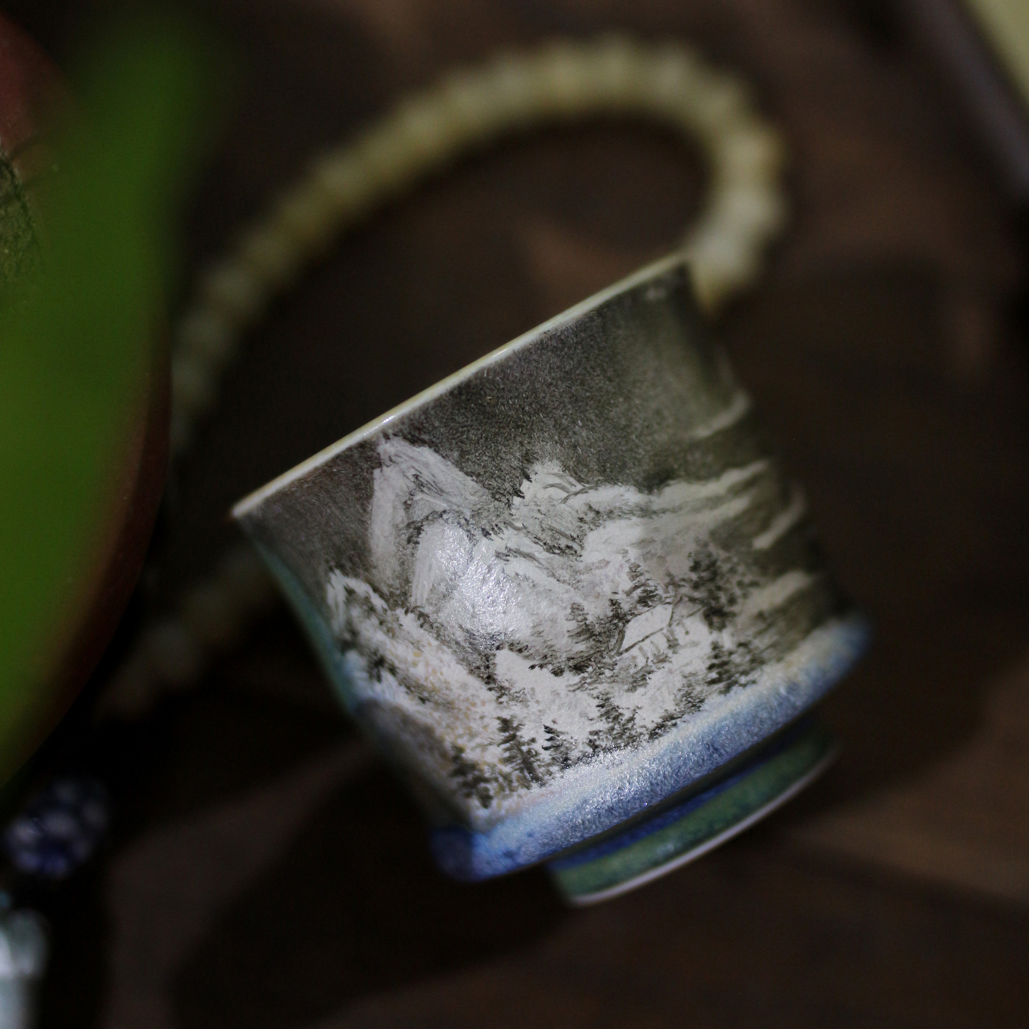 禅心亭手绘雪景原创古朴高级感复古茶杯禅意茶具主人杯