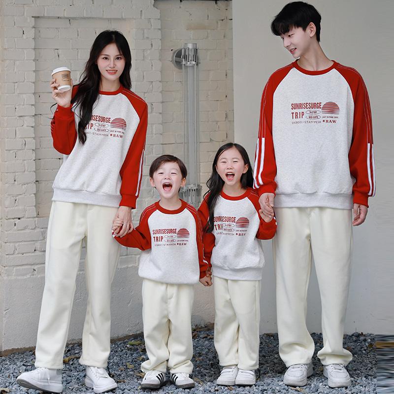 高端亲子装一家三四口卫衣炸街母女母子秋冬插肩袖卫衣表演运动服