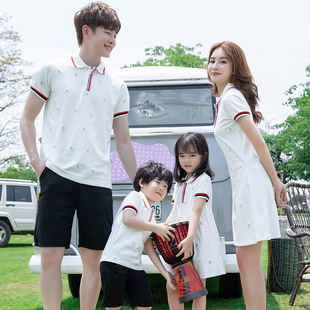 高端不一样的亲子装一家三口春装新款潮网红刺绣母子母女装四口装