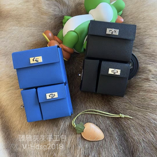 多功能小口袋Multipocket 黑色尚西巴岛蓝Epsom皮 手工制作斜挎包