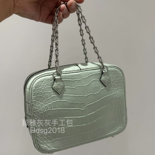 链条羽毛包20 全手工制作手提包 薄荷绿6U雾面美洲方块鳄鱼皮